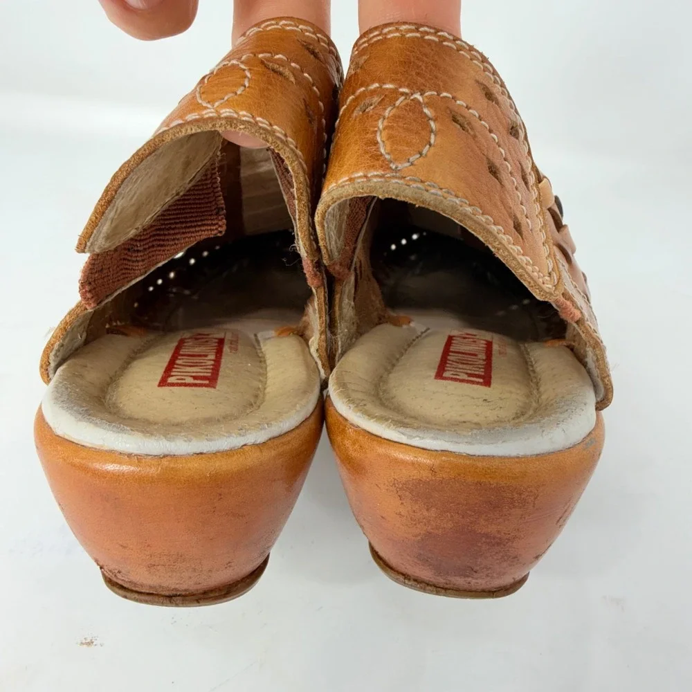 Pikolinos Woven Leather Slingback Wedge Shoes Tan Artisan Handcrafted EU 37